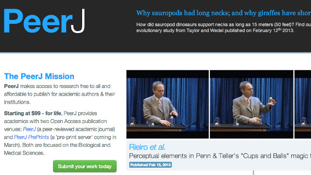 JOURNAL LAUNCH. PeerJ launches with its first batch of 30 research articles. Screen shot from PeerJ website.