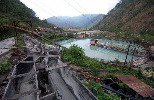 TAILING POND. This file photo shows the mine tailing treatment pond at the ore milling plant of Philex Mining Corp., in its Padcal mine in Itogon, northern Benguet province. 2006 file photo of AFP. 