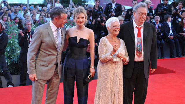 IN VENICE. Coogan, Scottish actress Sophie Kennedy Clark, Dench, and Frears. Photo by Tiziana Fabi/AFP