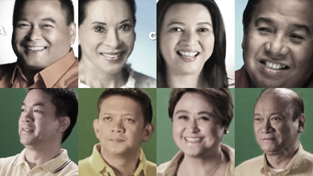 POLITICAL ADS. These faces of opposition (top) and administration (bottom) candidates are in political advertisements, which are now under new rules