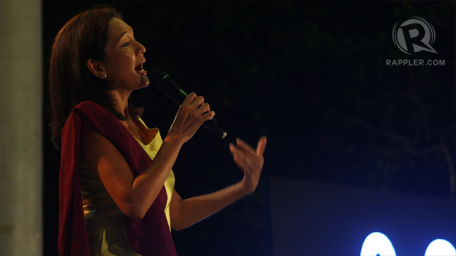 Akbayan stalwart Risa Hontiveros on stage. Photo by Raymund Amonoy