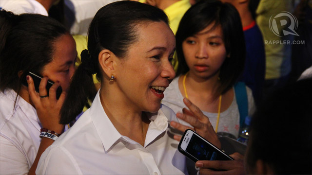 Grace Poe gives interviews after the debates. Photo by Raymund Amonoy