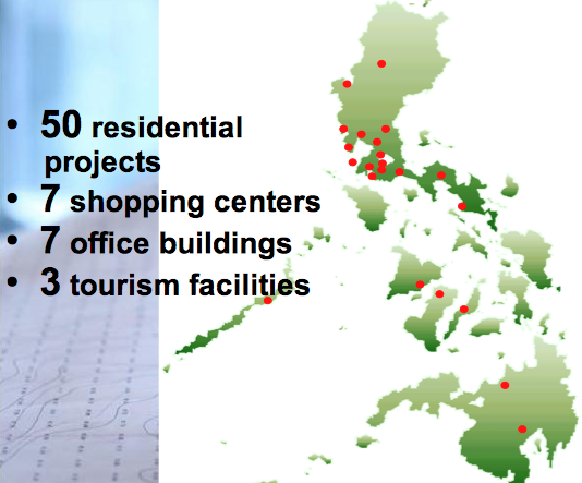 2012 PLANS. Ayala Land's current and potential projects are mapped above. Photo courtesy of Ayala Land.