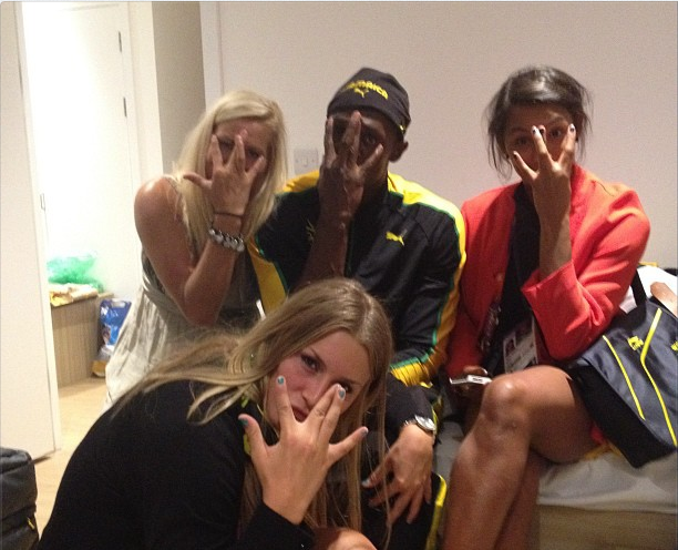 HANGING OUT. Usain Bolt hangs out with some new friends. From Bolt's official Twitter account.