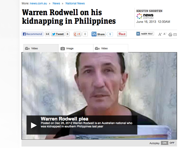BETTER. Warren Rodwell says he “pulled up pretty well” since he was released by Abu Sayaff earlier this year. Screenshot from news.com.au