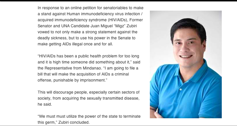 HOAX. The text on this fake website caused an uproar before former senatorial candidate Juan Miguel Zubiri called it a hoax.  Screenshot from website.