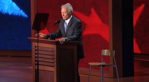 CLINT EASTWOOD AND THE CHAIR. Screen grab from Youtube
