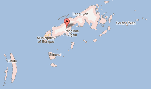 BOAT CAPSIZES off Tawi-Tawi. Image from Google Maps