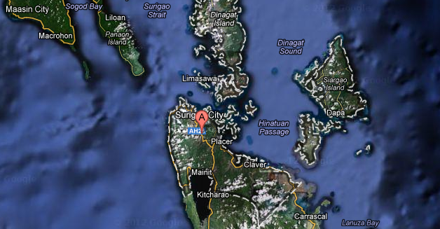 QUAKE EPICENTER in General Luna, Surigao del Norte. Screen grab from Google Maps