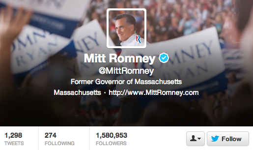 Screen grab of Romney's profile on Twitter