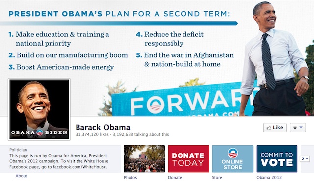Obama's official public figure page on Facebook