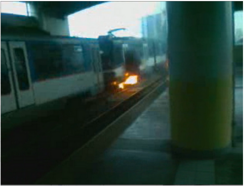 FIRE. A Twitter user posted a screen grab from video by screen grab of the MRT train on fire from video of Ericka Vernadette Sallador  