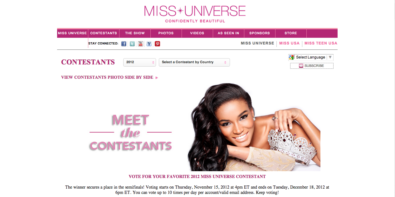 Screengrab from the Miss Universe website.