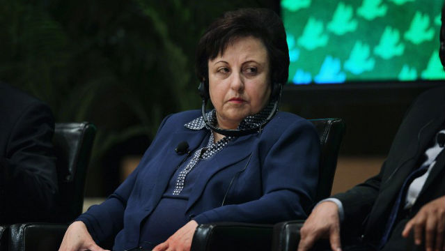 FIGHTER. Dr. Shirin Ebadi participates in a panel discussion during the World Summit of Nobel Peace Laureates at Chicago Symphony Orchestra Hall in 2012. Photo: Scott Olson/Getty Images/AFP