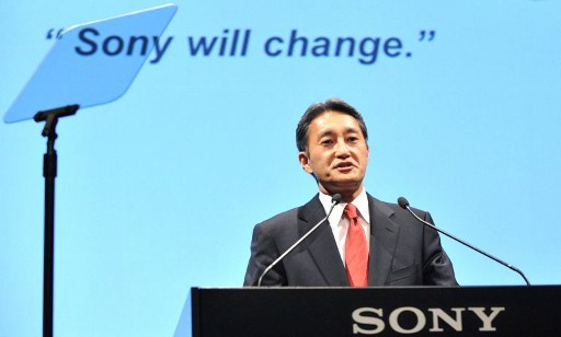 SAVING AN ICON. Sony's new chief Kazuo Hirai speaks during a press briefing to announce his plans to turn around the iconic firm at the company's headquarters in Tokyo on April 12, 2012. Sony said it would cut about 10,000 jobs in the fiscal year ended March as the struggling electronics and entertainment giant moves to stem massive losses. AFP PHOTO