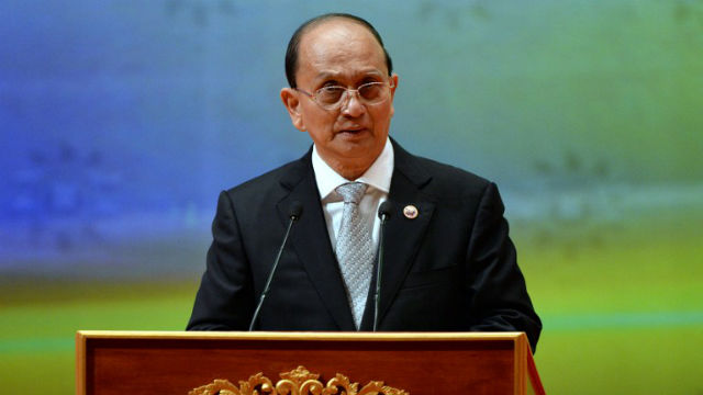HISTORIC. Myanmar President Thein Sein speaks during the closing ceremony and handover of the ASEAN Chairmanship to Myanmar on October 10. AFP File Photo