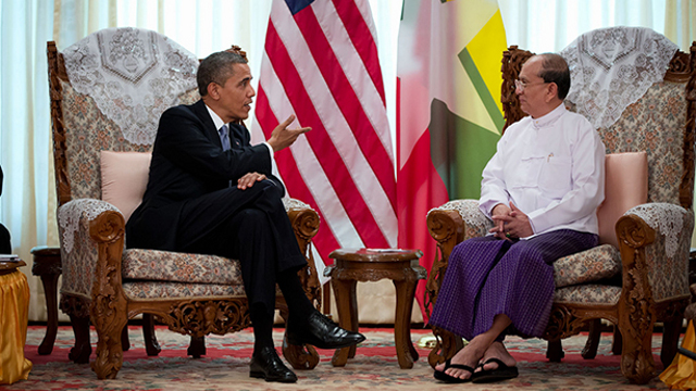 THEIN SEIN TALKS. Obama meets with Myanmar's President Thein Sein. Photo by Pete Souza from whitehouse.gov