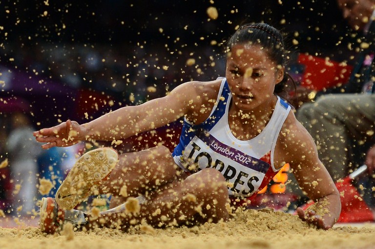 Philippines' Marestella Torres competes in the women's long jump qualifying rounds at the athletics event during the London 2012 Olympic Games on August 7, 2012 in London. AFP PHOTO / FRANCK FIFE