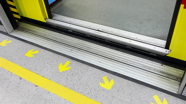HAVE YOU NOTICED? Arrow symbols on train floor intended to guide commuter flow