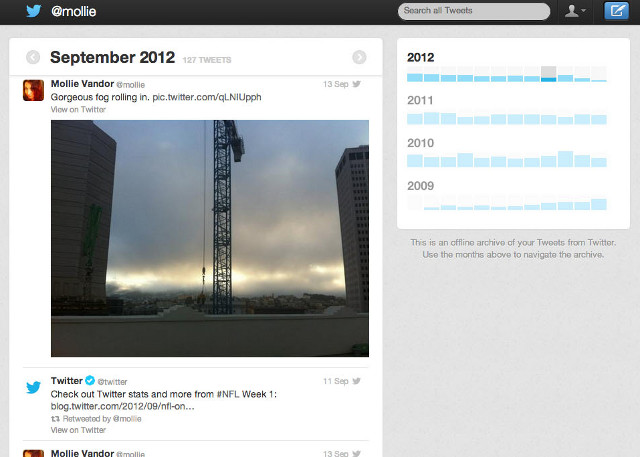 ARCHIVE AT WORK. Twitter's archiving service has its own navigation system. Screen shot from Twitter blog.