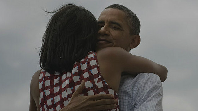THE OBAMA HUG. Twitter's most retweeted and favorited tweet only has three words: "Four more years." Photo from Barack Obama's Twitter page.