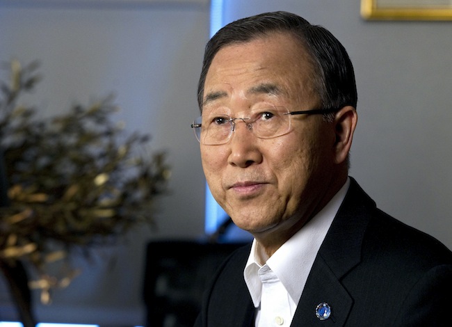 UN Secretary-General Ban Ki-moon, as he records a video message in his office, 23 May 2012, United Nations, New York. UN Photo/Eskinder Debebe