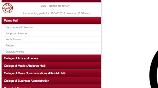 CHOOSE A DESTINATION. Pick where you want to go and where you're coming from. Screen shot from UPCAT Maps
