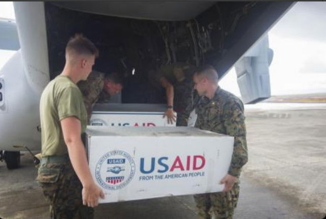 HELP IS ON ITS WAY. Marines load supplies onto an MV-22 Osprey operating in support of Operation Damayan in Tacloban Airport. (Posted on Nov 15) Photo provided by the Phiilippine Embassy in Washington