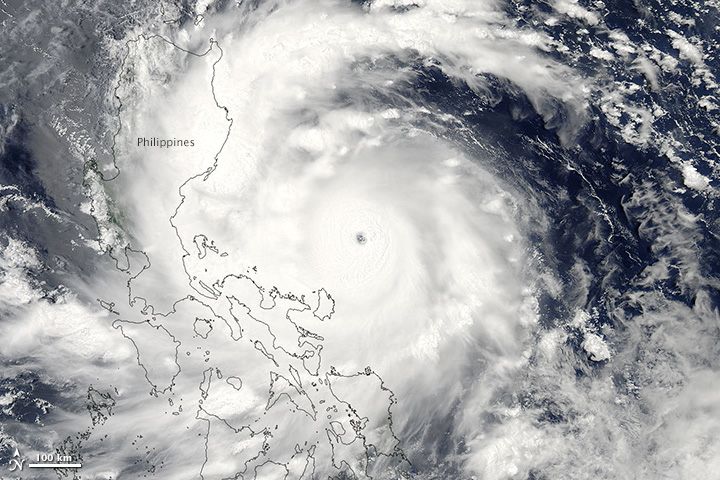 Typhoon Utor 15 hours prior to landfall, August 11, 2013. NASA image courtesy Jeff Schmaltz, LANCE/EOSDIS MODIS Rapid Response Team at NASA GSFC