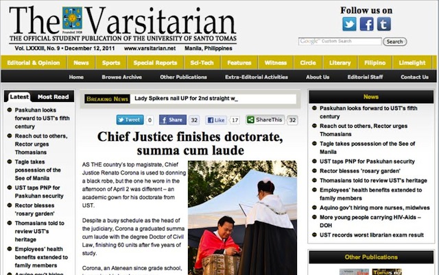 The Varsitarian report on Corona's UST PhD graduation 
