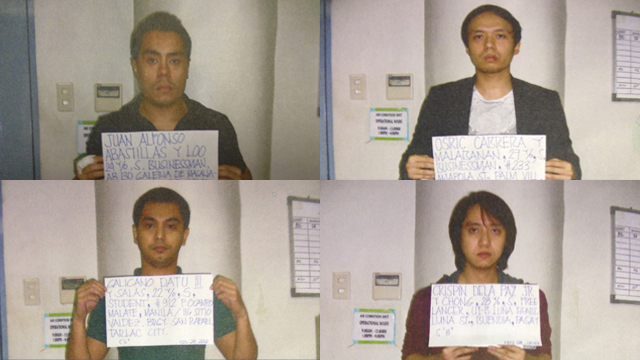 ARRESTED. From left to right and top to bottom: Abastillas, Cabrera, Datu and De la Paz. Collage from case file photos by Jessica Lazaro