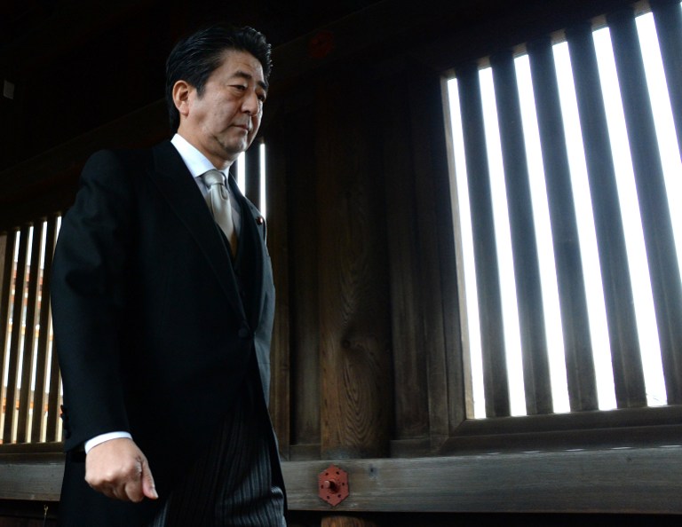 CONTROVERSIAL VISIT. Japanese Prime Minister Shinzo Abe visits the controversial Yasukuni war shrine in Tokyo on December 26, 2013. Photo by Toru Tamanaka/AFP