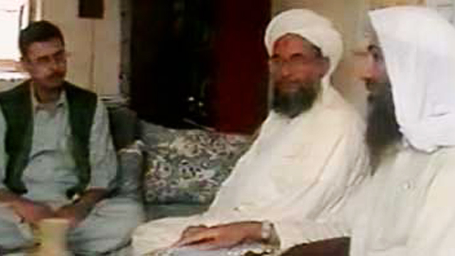 Jordanian Baker Atyani (left) with Al Qaeda's Ayman al-Zawahiri and Osama bin Laden in Afghanistan back in June 2001. Photo from CNN 