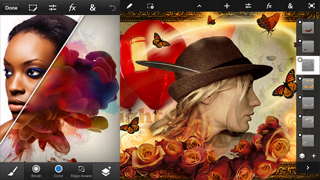 PHOTOSHOP TOUCH. Adobe releases Photoshop Touch for smartphones. Screen shots from Adobe.
