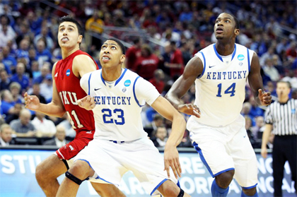 Anthony Davis #23 and Michael Kidd-Gilchrist #14 both played for the Kentucky Wildcats during the 2012 NCAA Men's Basketball Tournament. Andy Lyons/Getty Images/AFP
