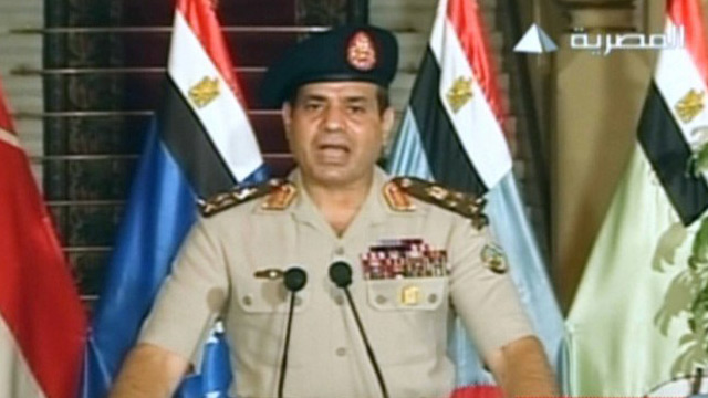 STEPPING IN. Egypt's army chief announces the ouster of Morsi