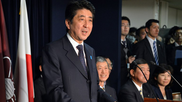 RULE OF LAW. Japan Prime Minister Shinzo Abe warns China against changing the status quo by force. File photo by AFP