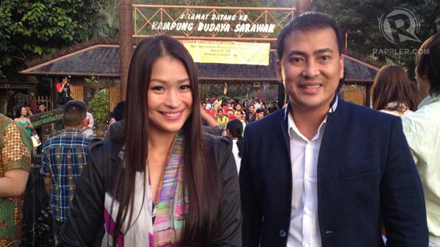 Former Bb Pilipinas-World and now Pateros councilor Daisy Reyes with Mark Lapid at the entrance of the Cultural Village in Damai Beach Resort