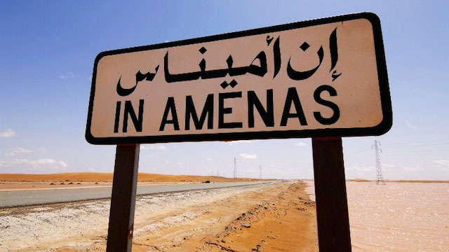 HOSTAGE CRISIS This undated hand out picture released by Norway's energy group Statoil on January 17, 2013 shows a road sign near the In Amenas gas field in eastern Algeria near the Libyan border. AFP PHOTO / STATOIL / KJETIL ALSVIK