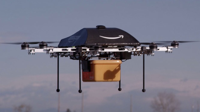 DELIVERY BY DRONE. The "octocopter" delivery drone in action. Image courtesy Amazon