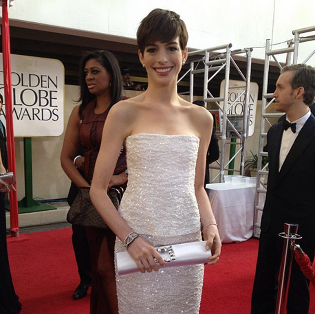 SHE DREAMED A DREAM. And it came true. 'Les Mis' actress Anne Hathaway at the red carpet of the 70th Golden Globes. Instagram pic posted by goldenglobes
