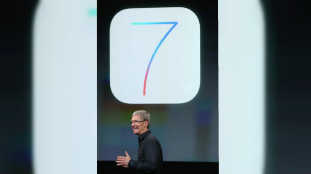 IOS7. Apple CEO Tim Cook announces the release date of iOS7. Photo by Justin Sullivan/AFP