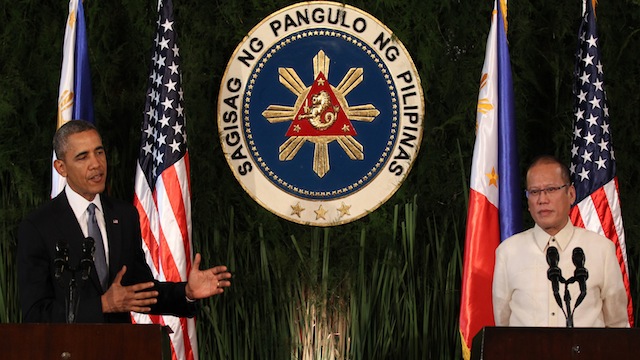 President Benigno S. Aquino III  with His Excellency Barack Obama, President of the United States of America, during the joint press statement at the President’s Hall of the Malacañan Palace for the State Visit to the Philippines on Monday, April 28, 2014. Photo from the Malacañang Photo Bureau
