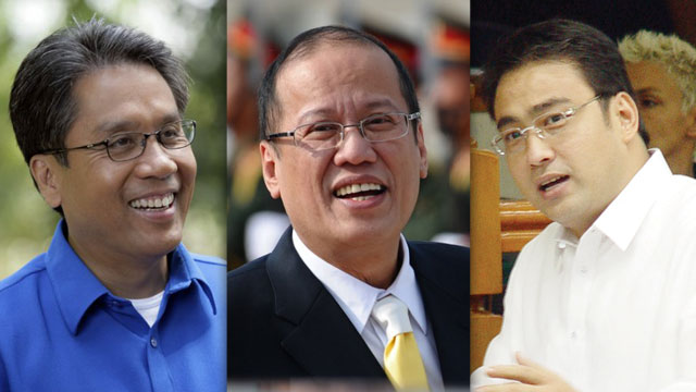 THE TRUTH? Senator Bong Revilla (R) challenges Interior and Local Government Secretary Mar Roxas (L) and President Benigno Aquino III (C) to face the public and tell the truth. Roxas photo from his official Facebook page, Aquino and Revilla photos from AFP