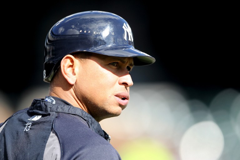 Alex Rodriguez #13 of the New York Yankees looks on during batting practice against the Detroit Tigers during game four of the American League Championship Series at Comerica Park on October 18, 2012 in Detroit, Michigan. Leon Halip/Getty Images/AFP