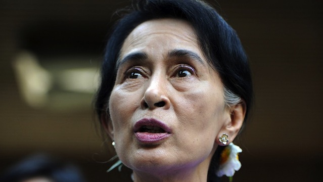 THE LADY. Democracy icon Aung San Suu Kyi speaks to villagers near a Chinese-backed copper mine project in northern Myanmar in March 2013. AFP file photo/Soe Than Win