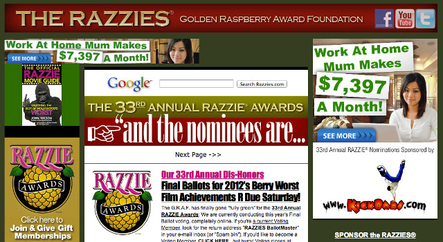 Screen shot from www.razzies.com