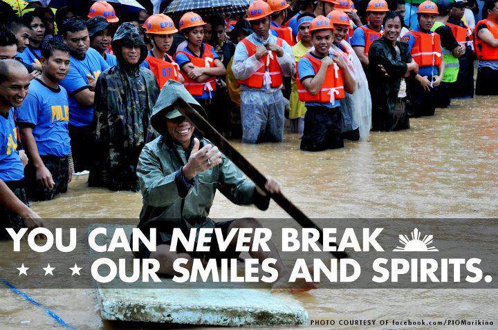 "You can never break our smiles." Photo from Baha Ka Lang, Pilipino Ako Facebook page