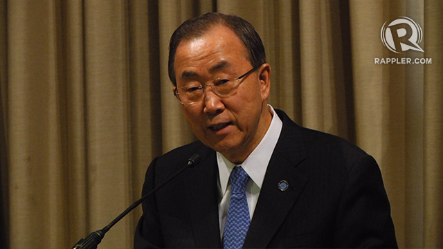 'ARMS EMBARGO.' In this file photo, UN Secretary General Ban Ki-moon speaks during a news conference in Manila, Philippines on December 22, 2013. Photo by Franz Lopez/Rappler