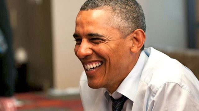 BARACK OBAMA LAUGHED HIS debate loss away. Image from the Barack Obama Facebook page